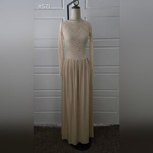 Womens Cream/Beige Lace Long Sleeve Maxi Dress